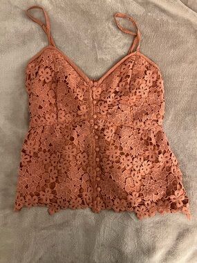 Abercrombie & Fitch Crochet Floral Button-Front Cami in Terracotta